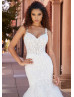 Ivory Lace Ruffled Tulle Open Back Gorgeous Wedding Dress